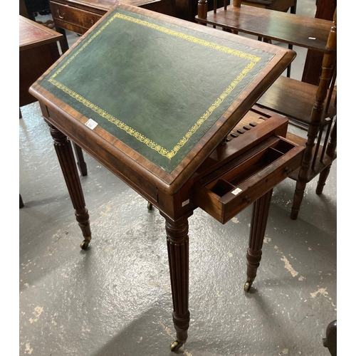 560 - 19th century mahogany leather top writing desk, having two pull-out drawers with compartments and wr...