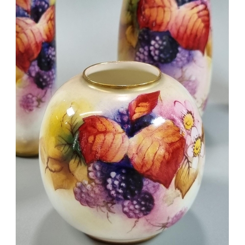 101 - Collection of Royal Worcester porcelain vases, all hand painted with Autumnal berries and leaves, by... 