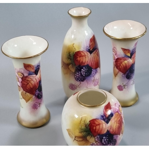 101 - Collection of Royal Worcester porcelain vases, all hand painted with Autumnal berries and leaves, by... 