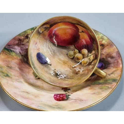 102 - Royal Worcester porcelain demi-tasse cup, hand painted with fruits, signed Ricketts, together with t... 