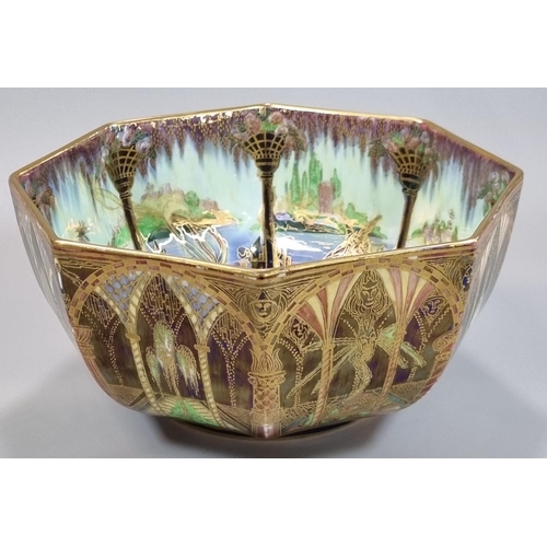 107 - Early 20th century Wedgwood Fairyland Lustre octagonal bowl, by Daisy Makeig-Jones, decorated in Moo... 