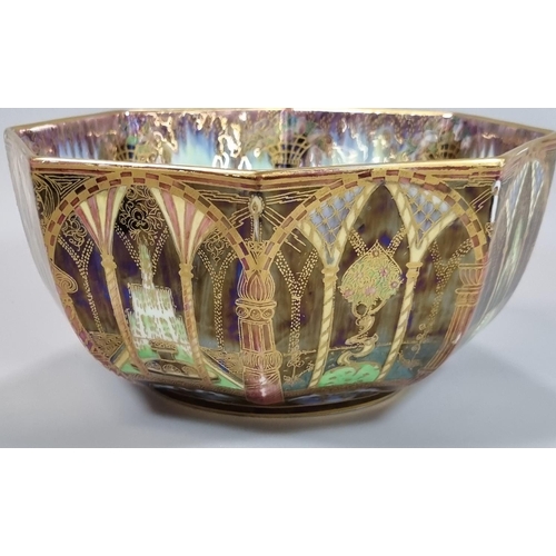 107 - Early 20th century Wedgwood Fairyland Lustre octagonal bowl, by Daisy Makeig-Jones, decorated in Moo... 