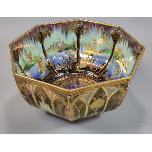 107 - Early 20th century Wedgwood Fairyland Lustre octagonal bowl, by Daisy Makeig-Jones, decorated in Moo... 