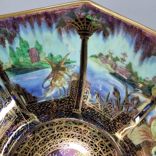 107 - Early 20th century Wedgwood Fairyland Lustre octagonal bowl, by Daisy Makeig-Jones, decorated in Moo... 