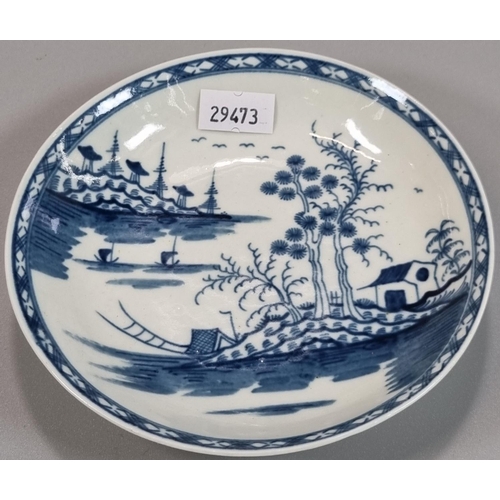 109 - 18th century first period Worcester blue and white tea bowl and saucer in the 'Rock Strata Island' p... 