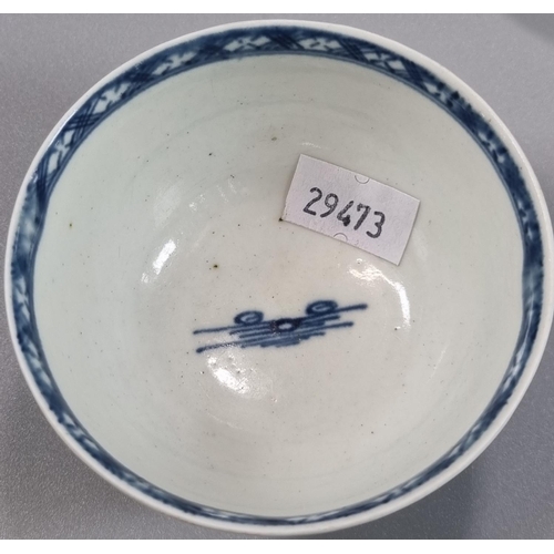 109 - 18th century first period Worcester blue and white tea bowl and saucer in the 'Rock Strata Island' p... 