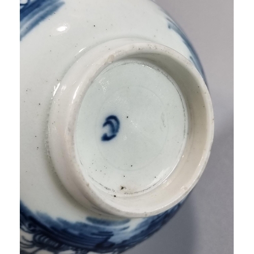 109 - 18th century first period Worcester blue and white tea bowl and saucer in the 'Rock Strata Island' p... 