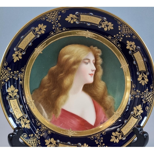 111 - Late 19th/early 20th Century Vienna porcelain dish with painted head and shoulders of a maiden, sign... 