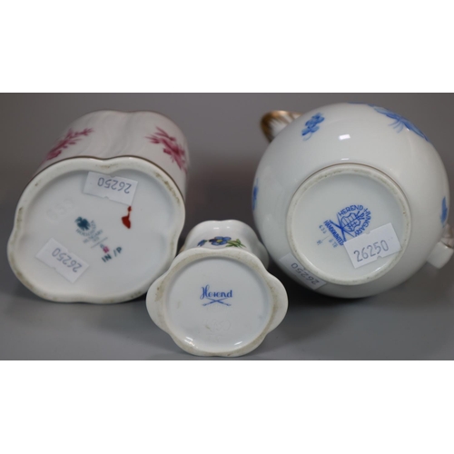 114 - Collection of Herend Hungary porcelain items to include: ewer style jug with double snake handle, mu... 