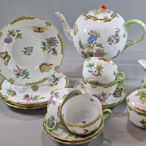 119 - Herend Hungary, a porcelain part dinner and tea service, in the 'Queen Victoria' pattern depicting f... 