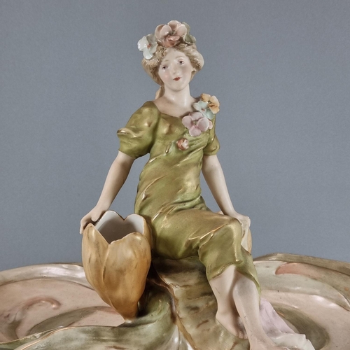 130 - Royal Dux Trefoil Art Nouveau comport with flower-girl seated at the top on an organic design base. ... 