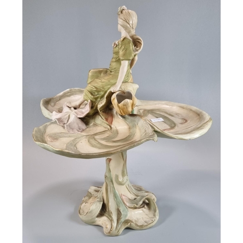 130 - Royal Dux Trefoil Art Nouveau comport with flower-girl seated at the top on an organic design base. ... 