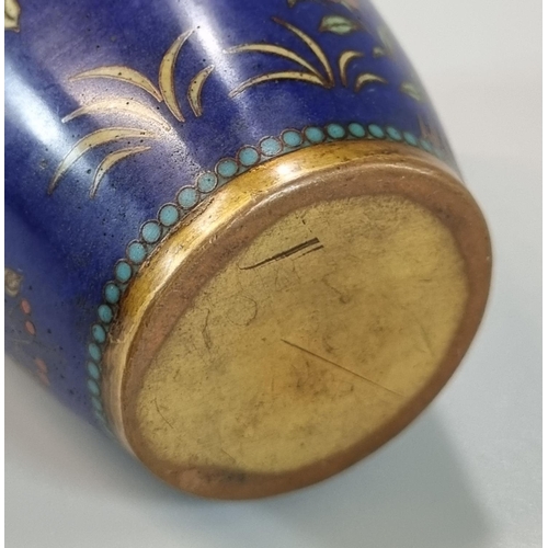 138 - Good quality Japanese cloisonne jar and cover of compressed baluster form, overall with multi-colour... 