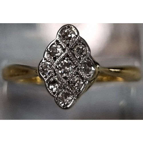 178 - 18ct gold Art Deco nine stone ring of lozenge design.  3.9g approx.  Size S.  (B.P. 21% + VAT)