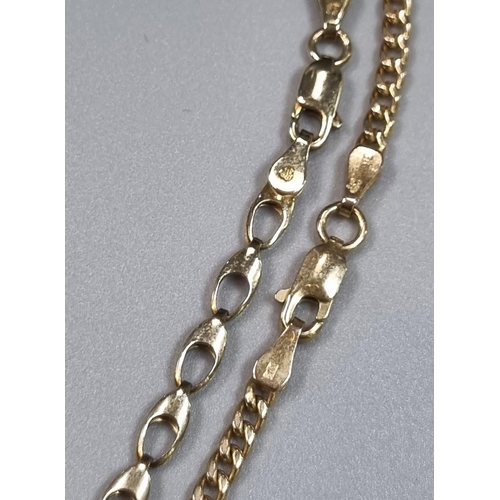 180 - Two 9ct gold chains, together with a 9ct gold bracelet. 15.8g approx.
(B.P. 21% + VAT)