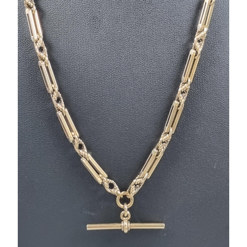 182 - Edwardian style  9ct gold Albert T bar pocket watch chain. 34g approx. 
(B.P. 21% + VAT)