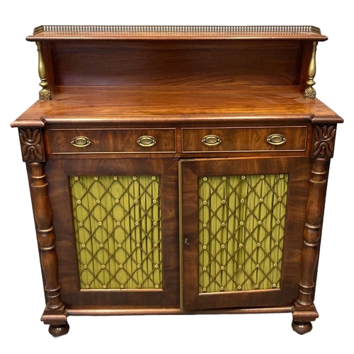 19 - George IV mahogany break front chiffonier having brass gallery to the upper shelf with brass baluste... 