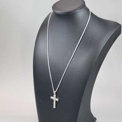 204 - 18ct white gold chain with 9ct white gold crucifix and diamond pendant. 45cm long approx. 10g approx... 