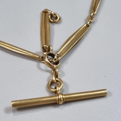 206 - Early 20th Century 18ct gold Albert pocket watch chain with T bar. 22.3g approx. 
(B.P. 21% + VAT)