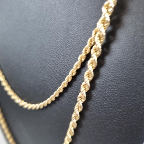 211 - Two similar 9ct gold rope twist chains. 20.7g approx. 
(B.P. 21% + VAT)