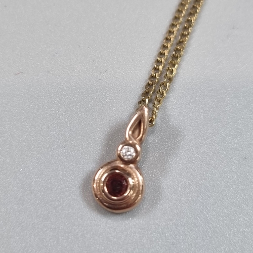 213 - Clogau 9ct gold fine link chain with diamond and garnet pendant, in original box with COA and births... 