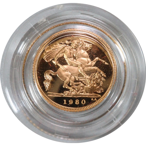 232 - The Royal Mint 1980 gold proof half sovereign in original case. 
(B.P. 21% + VAT)