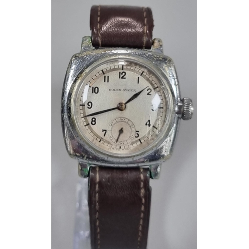 242 - A Vintage Rolex Oyster steel mechanical wrist watch with Arabic face having seconds dial. numbered 8... 