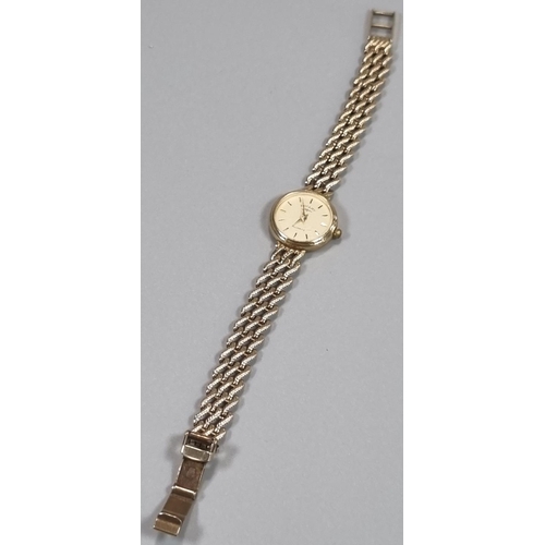 244 - Rotary 9ct gold Ladies quartz braelet wrist watch, baton numerals with rope twist gold bracelet stra... 