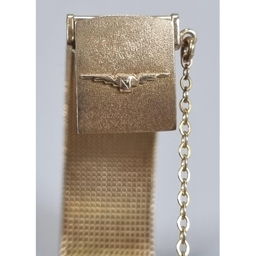 246 - A Longines 9ct Gold  bracelet dress wrist watch, having square face with baton numerals and mesh bra... 