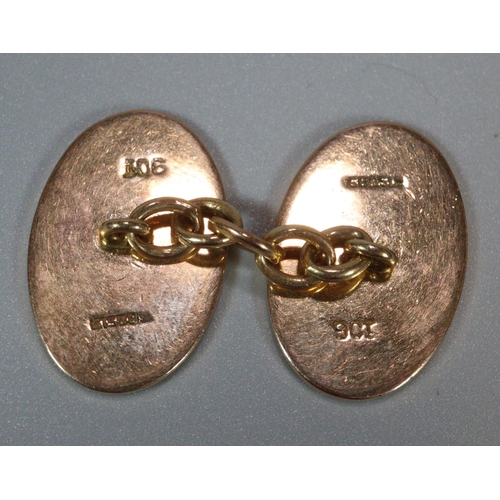 247 - Pair of 9ct gold cuffinks of oval form with engraved initials. 11.2g approx. 
(B.P. 21% + VAT)