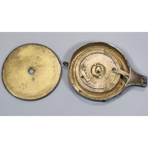 249 - A 19th century Sykes patent brass percussion cap dispenser,engine turned screw off cover with spring... 