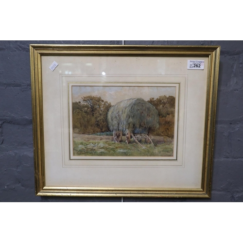 262 - John Emms (British, 1843-1912), Shetland Pony with Doves by a cottage, signed. Watercolours. 25cms x... 