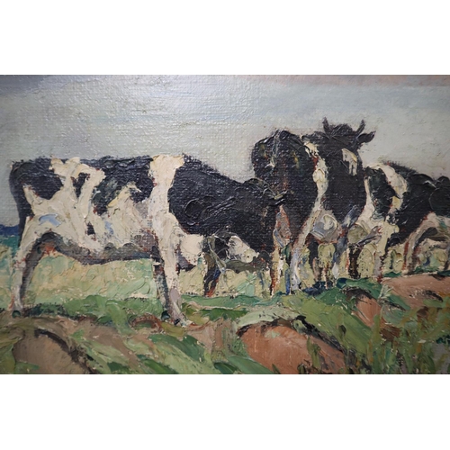 266 - Roger Roland Sutton Fisher (British, 1919-1993), Friesian cattle in a landscape, signed and inscribe... 