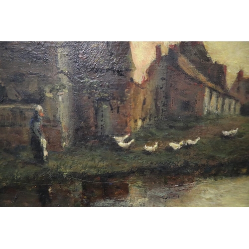 267 - Attributed to W V McGregor (19th Century),  goose girl and cottages, oils on canvas. 21cm x 35cm.
(B... 