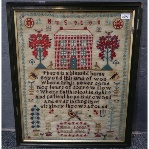 273 - Late Victorian Welsh tapestry Sampler with English text,