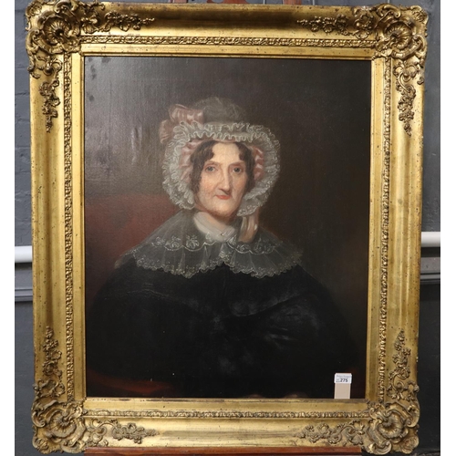 275 - British School (19th century), portrait of a Lady, probably Welsh, indistinctly signed verso. Oils o... 