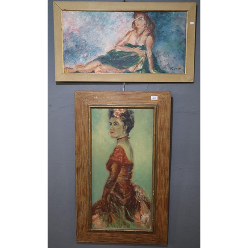 277 - Rubin, (20th century), two portraits of women, signed. oils on board. 38x74cm and 35x74cm approx. (2... 