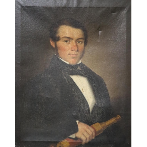 282 - British School (19th century), portrait of a young Midshipman/nautical Gentleman. Oils on canvas. 64... 