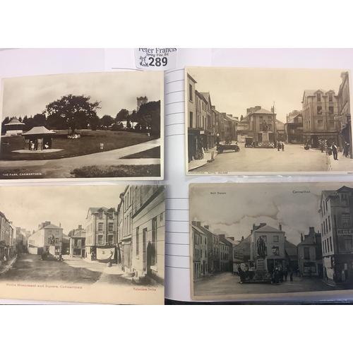 289 - Postcards: collection of early to modern Carmarthen postcards in album with various street scenes, b... 