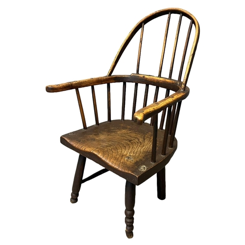 29 - 19th Century stick back primitive fireside elbow chair with moulded elm seat on turned legs. 
(B.P. ... 