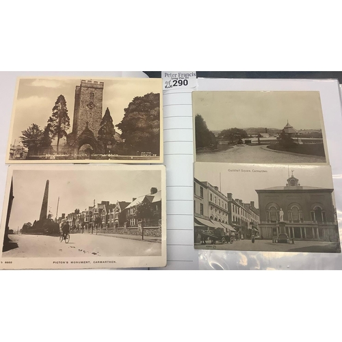 290 - Carmarthen postcards in album with early to modern postcards, various street scenes from around the ... 