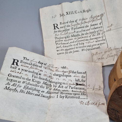 300 - A rare and unusual group of 17th century Hearth Tax and other receipts , some hand written , others ... 