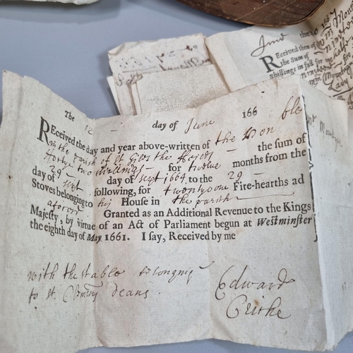 300 - A rare and unusual group of 17th century Hearth Tax and other receipts , some hand written , others ... 