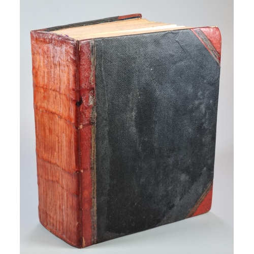 314 - Hand written half Moroccan leather bound Arabic language genealogy. Written in black and red ink. Li... 