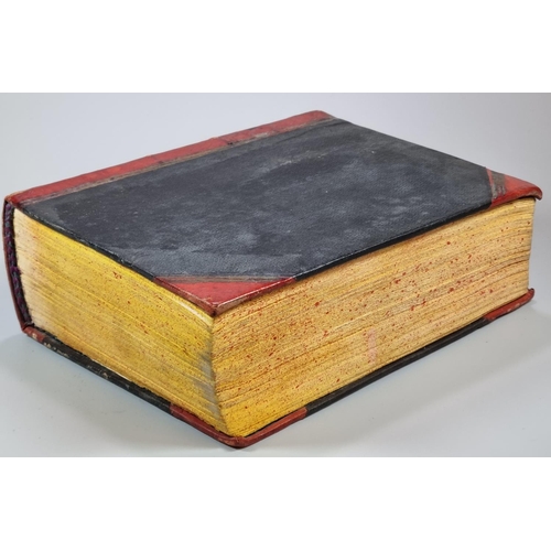 314 - Hand written half Moroccan leather bound Arabic language genealogy. Written in black and red ink. Li... 