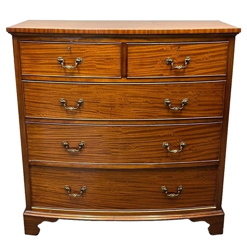 38 - Good quality Edwardian mahogany bow fronted chest of two short and three long graduated cock beaded ... 