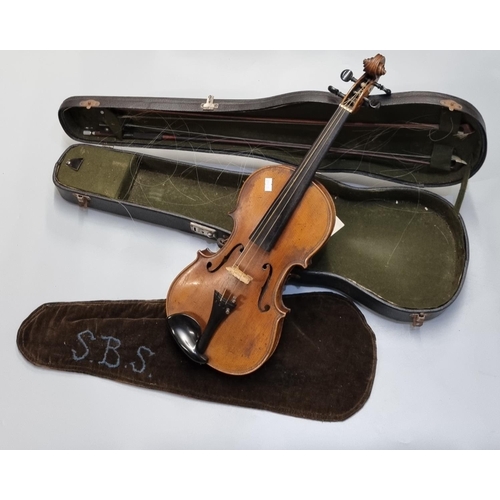 68 - 19th Century violin bearing internal label 'Giovan Baolo Diaggini', having bird's eye maple two piec... 