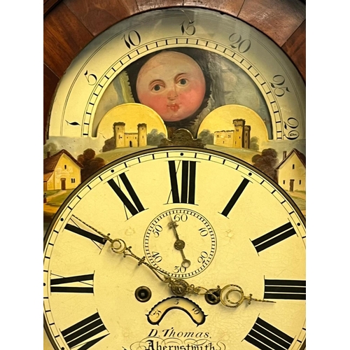 71 - 19th Century Welsh oak 8 day longcase clock marked 'D. Thomas, Aberystwith (sic)', the hood with bro... 