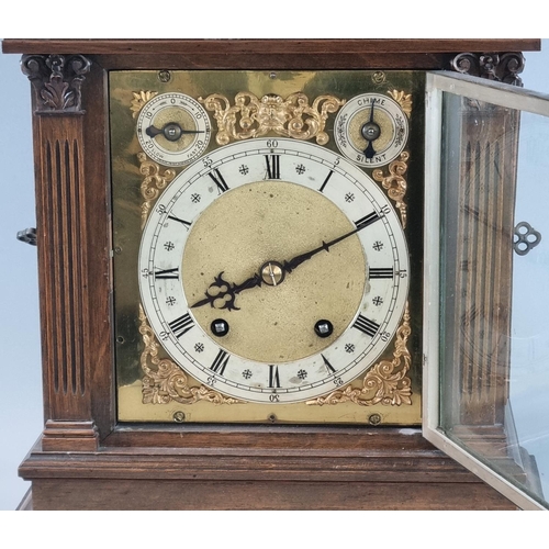 73 - Early 20th Century mahogany cased two train eight day architectural mantel clock in Romanesque style... 