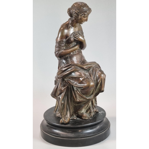 80 - 19th Century bronze figure of a woman after J. Guillot,  flowing Grecian robes in a demure pose, on ... 